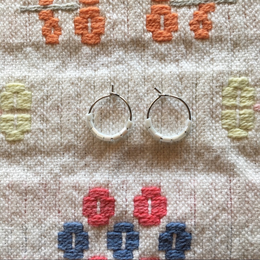 Beaded Mini Silver Hoop Earrings